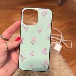 Teal floral iPhone 14 pro max case